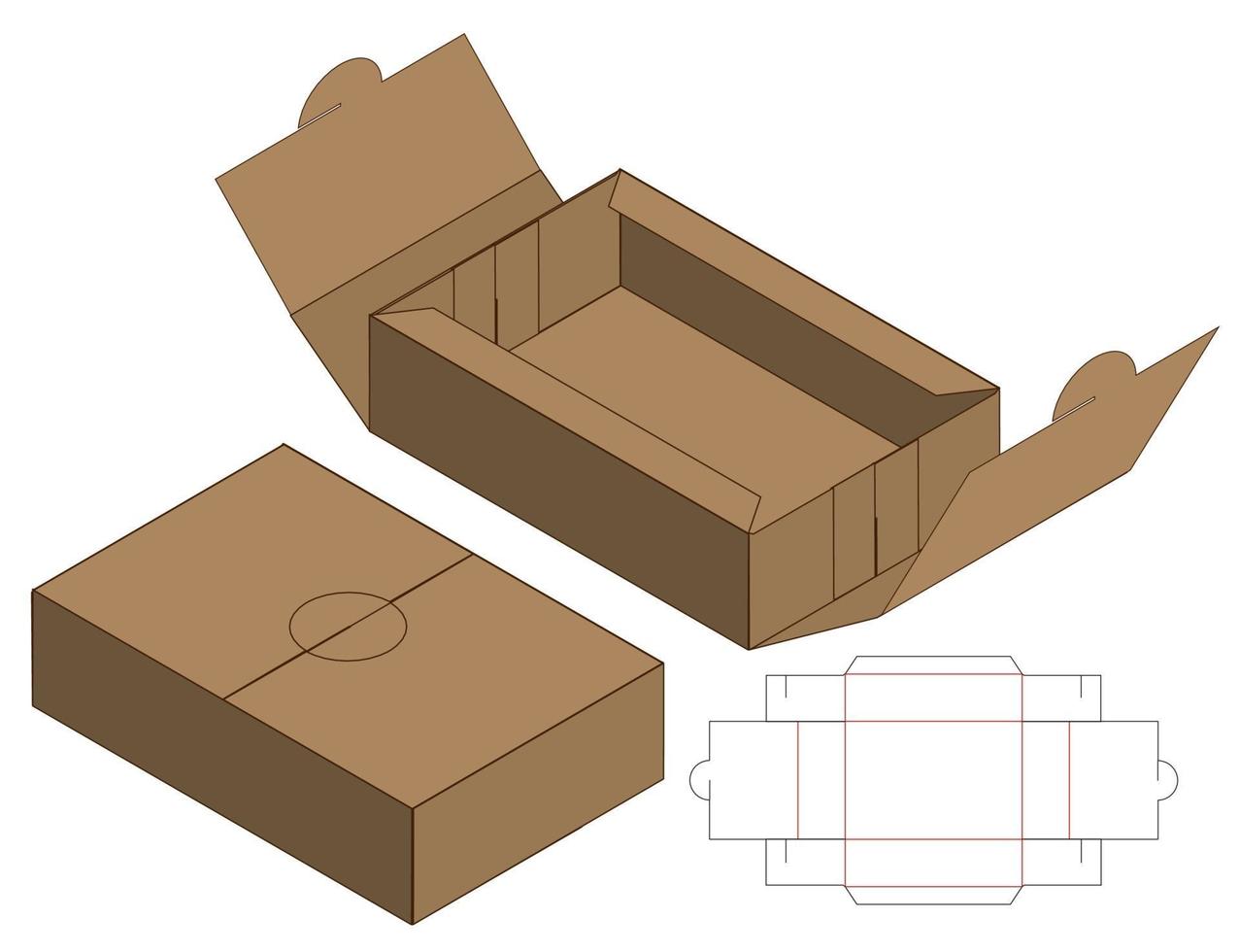 diseño de plantilla troquelada de embalaje de caja. Maqueta 3d vector