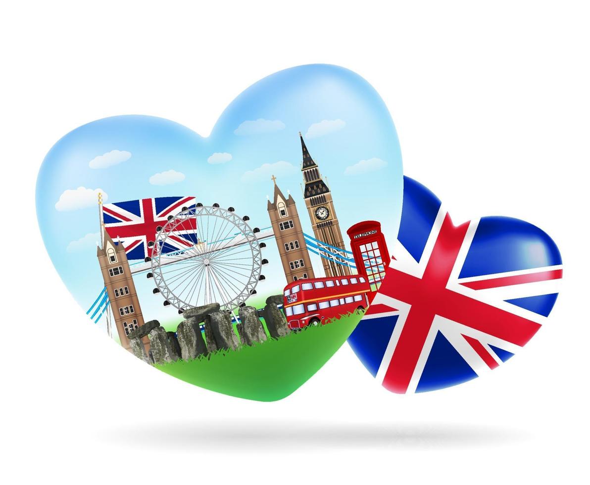 amor, inglaterra, forma corazón, logotipo, con, inglaterra, bandera vector