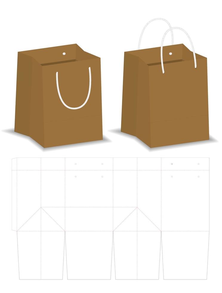 paper bag packaging die-cut and 3d bag mockup vector