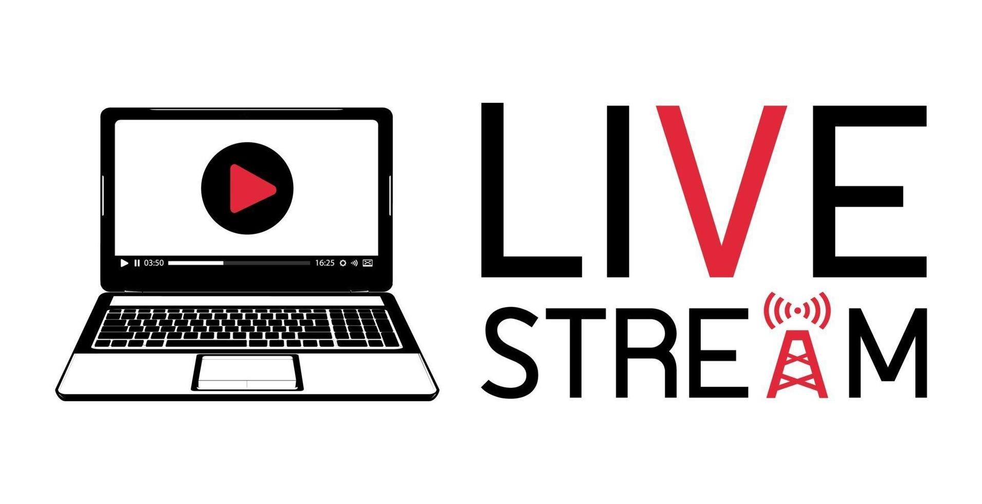 laptop live stream logo vector