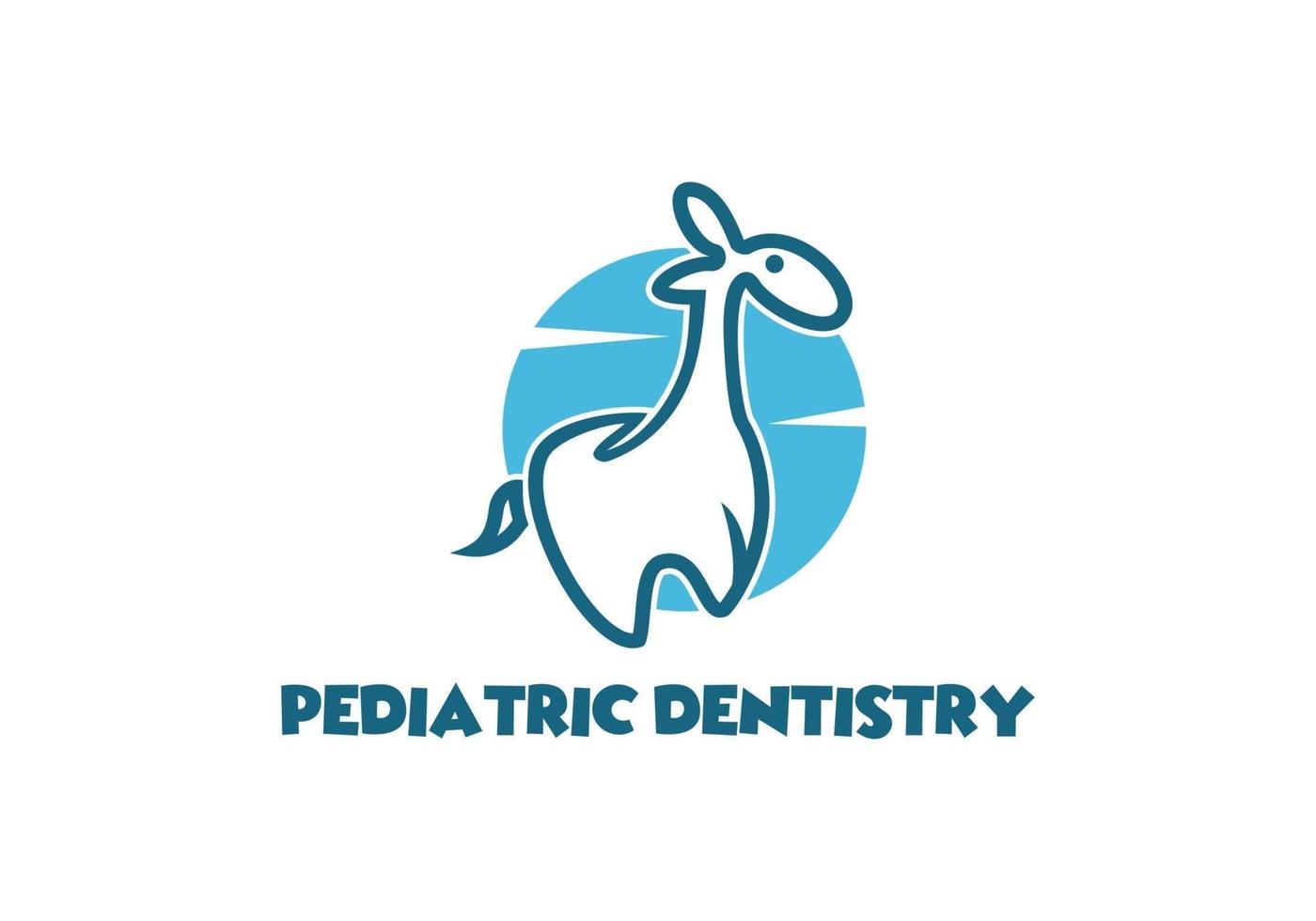 Odontología pedriática divertida con diseño de logotipo de jirafa y diente vector