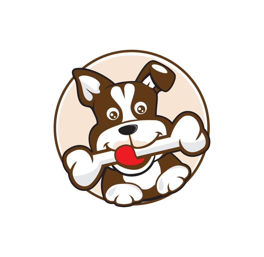 Dog puppy holding bone cartoon logo design vector