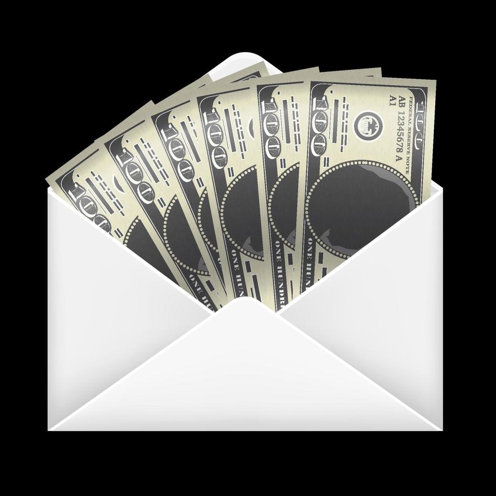 100 dollar banknotes money inside white envelope vector