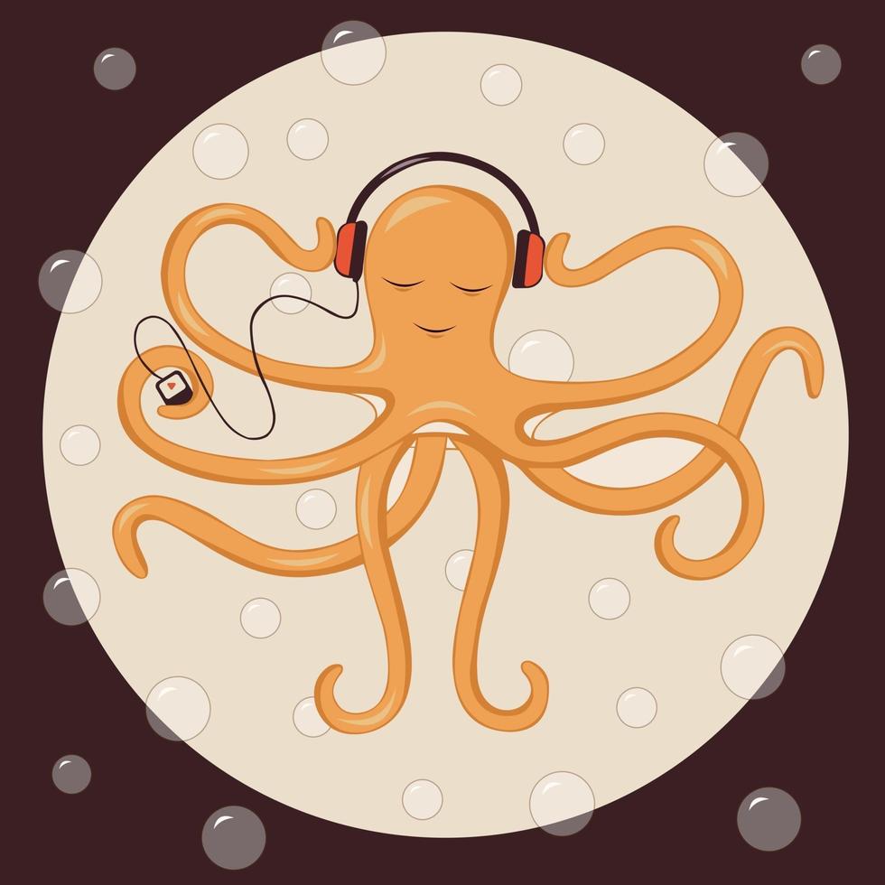 Hand drawn octopus with head phones vector