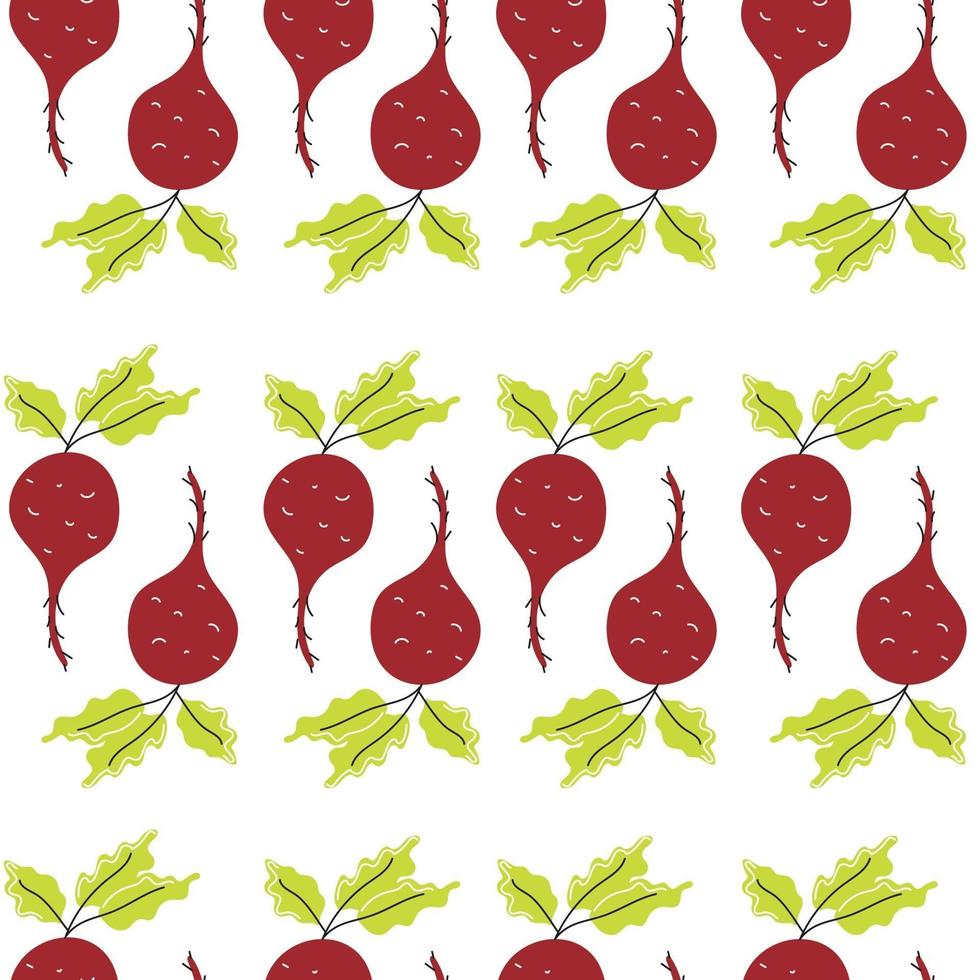Fresh beets on a white background. Vector seamless pattern in flat style