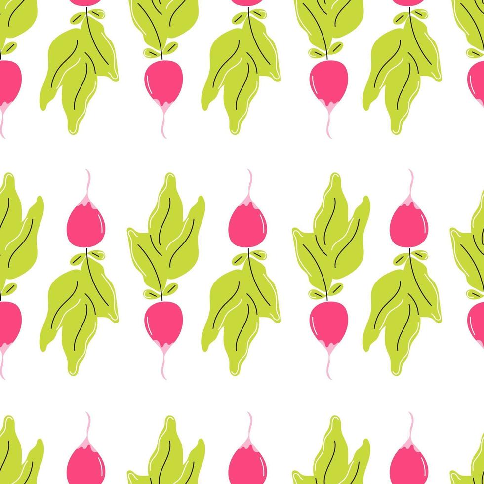 Fresh radish on a white background. Vector seamless pattern in flat style