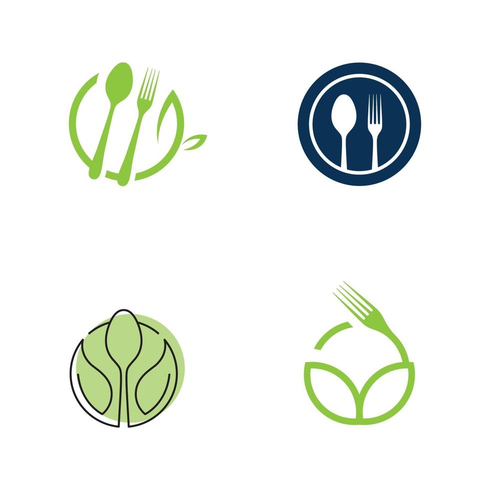 comida verde heeathy con cuchara, logo de tenedor. vector