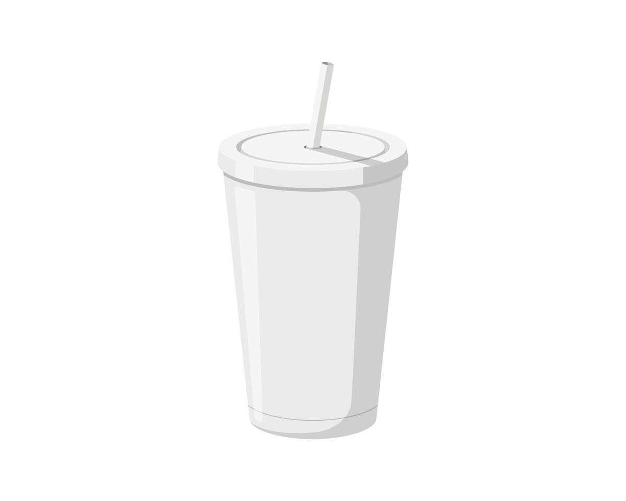 Plantilla de empaquetado desechable de papel blanco 3d o vaso de plástico para bebidas con pajita para refresco o cóctel de jugo fresco. Ilustración de maqueta de eps plano vectorial aislado sobre fondo blanco vector