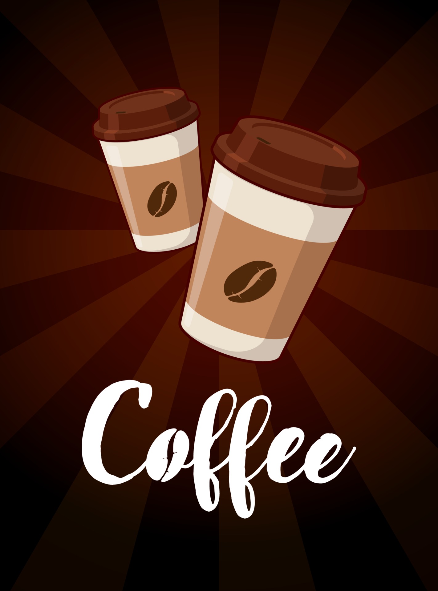 Take out two paper coffee cups with hand drawn lettering for cafe