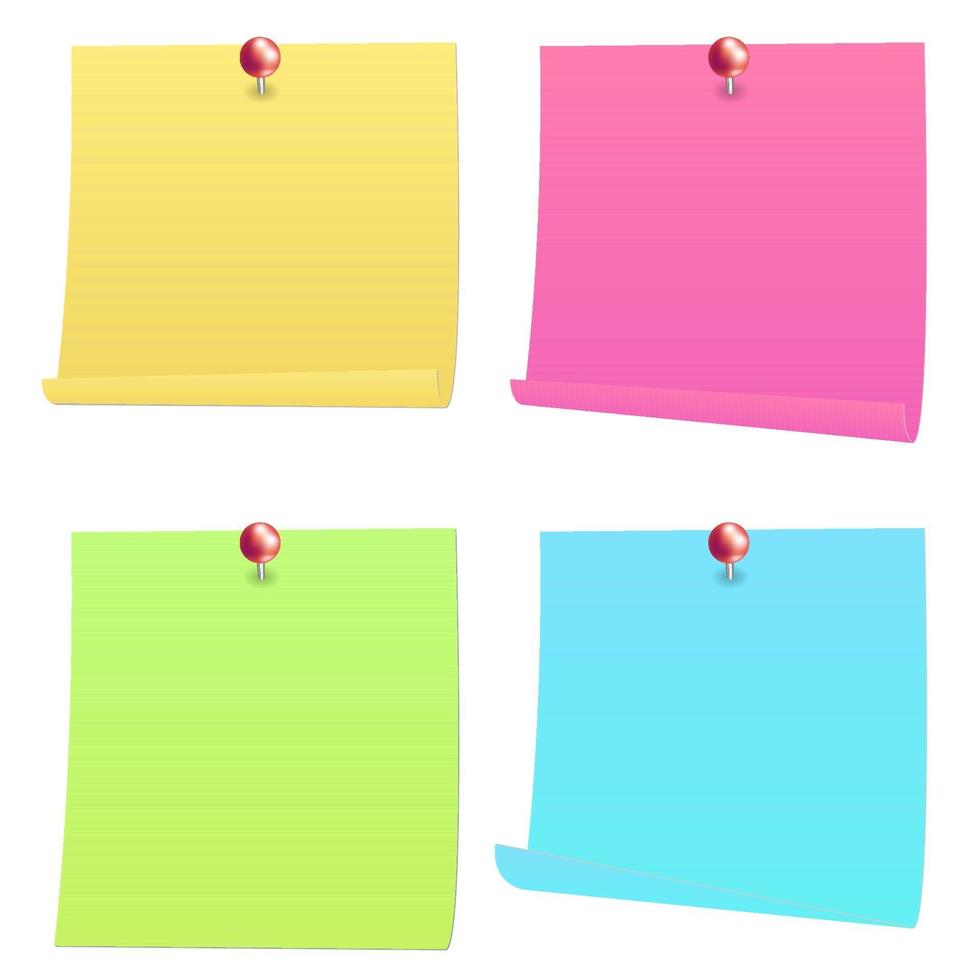 colorful note paper with red pin vector