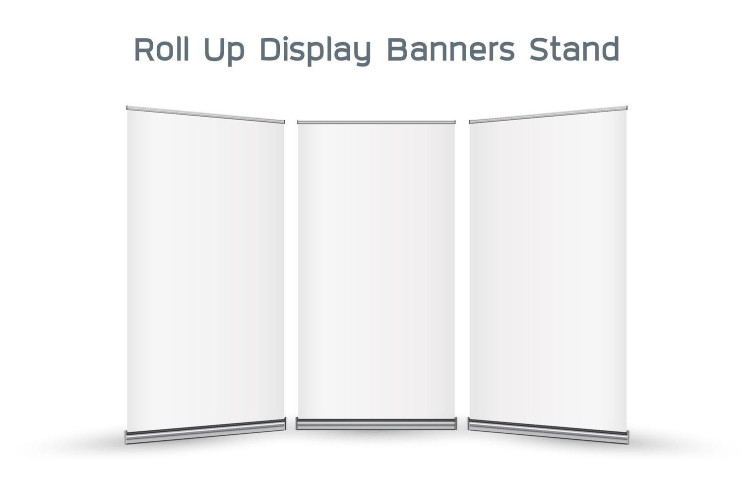 real 3d roll up display banners stand vector