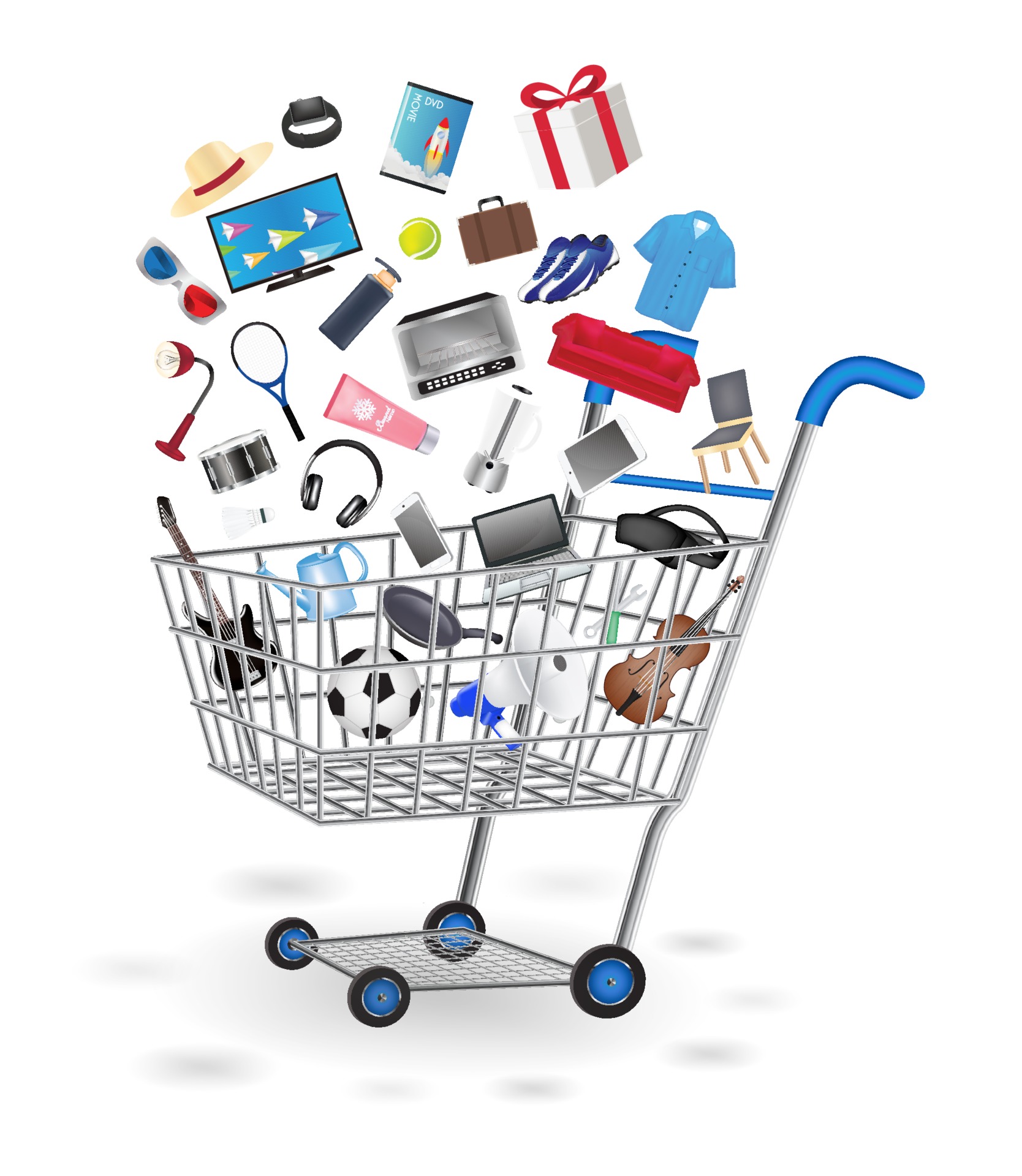 shopping cart with items floating 2286157 Vector Art at Vecteezy