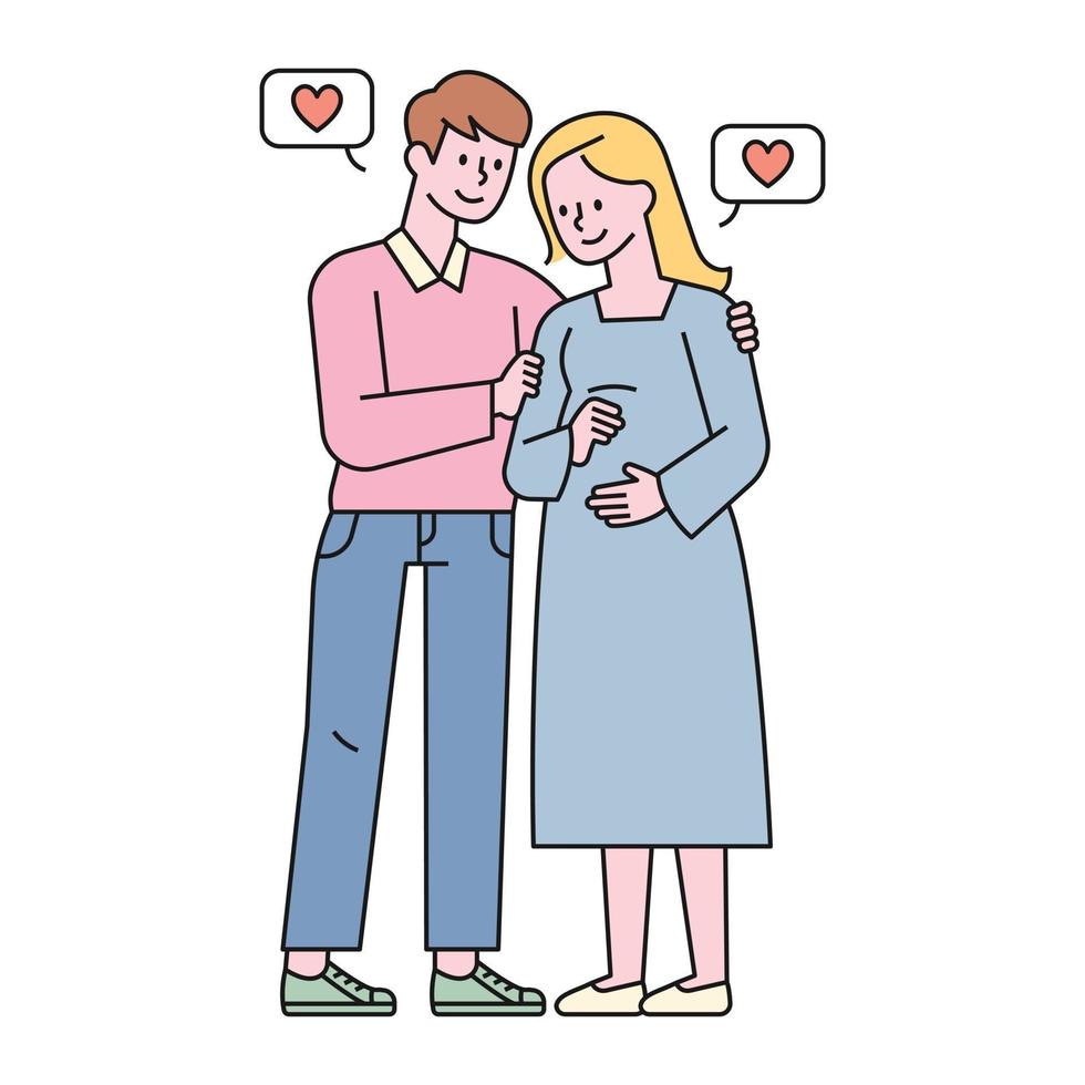 una pareja celebrando su embarazo. Ilustración de vector mínimo de estilo de diseño plano.