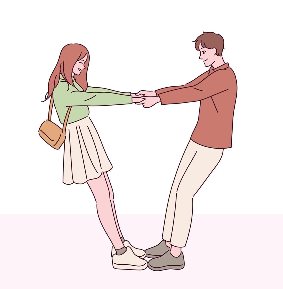 The couple holds their hands together and relies on each other. hand drawn style vector design illustrations.