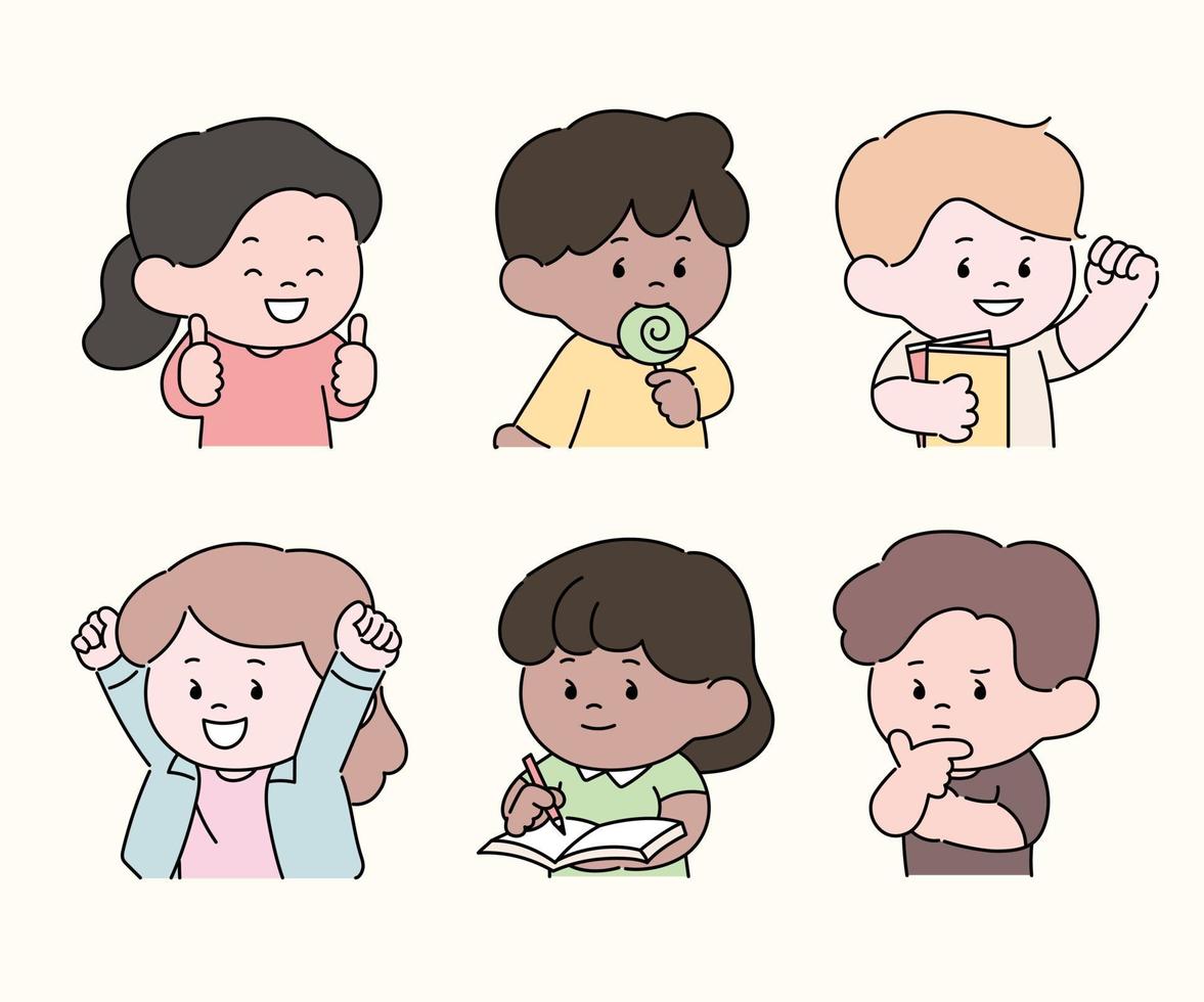 Cute characters are making various gestures. hand drawn style vector design illustrations.