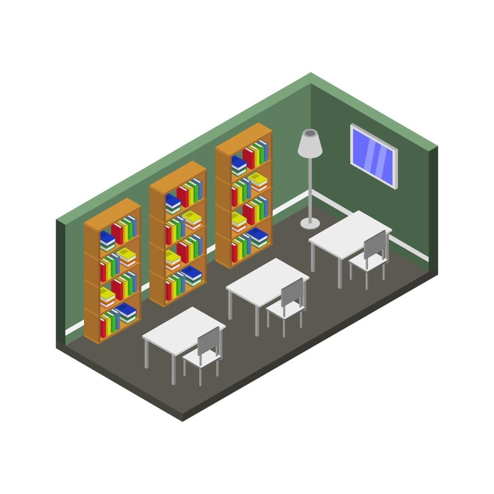 sala de biblioteca isométrica vector