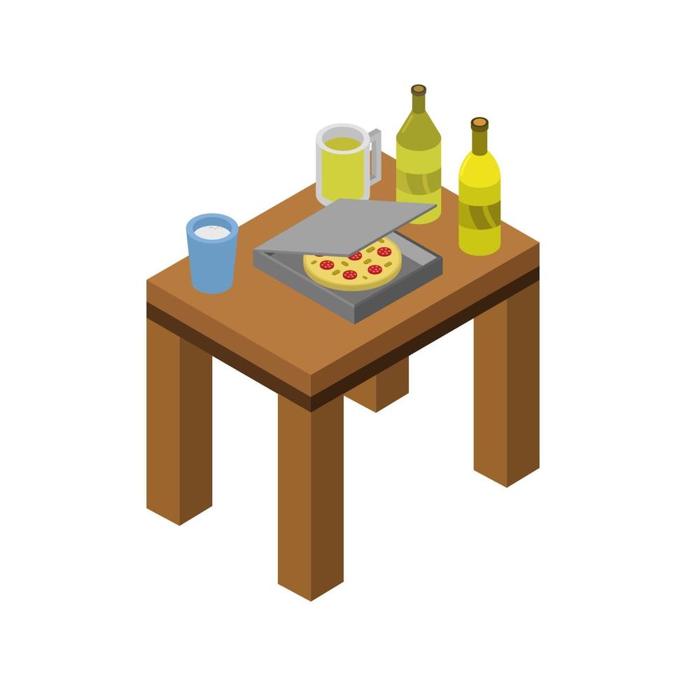 mesa con comida isométrica vector