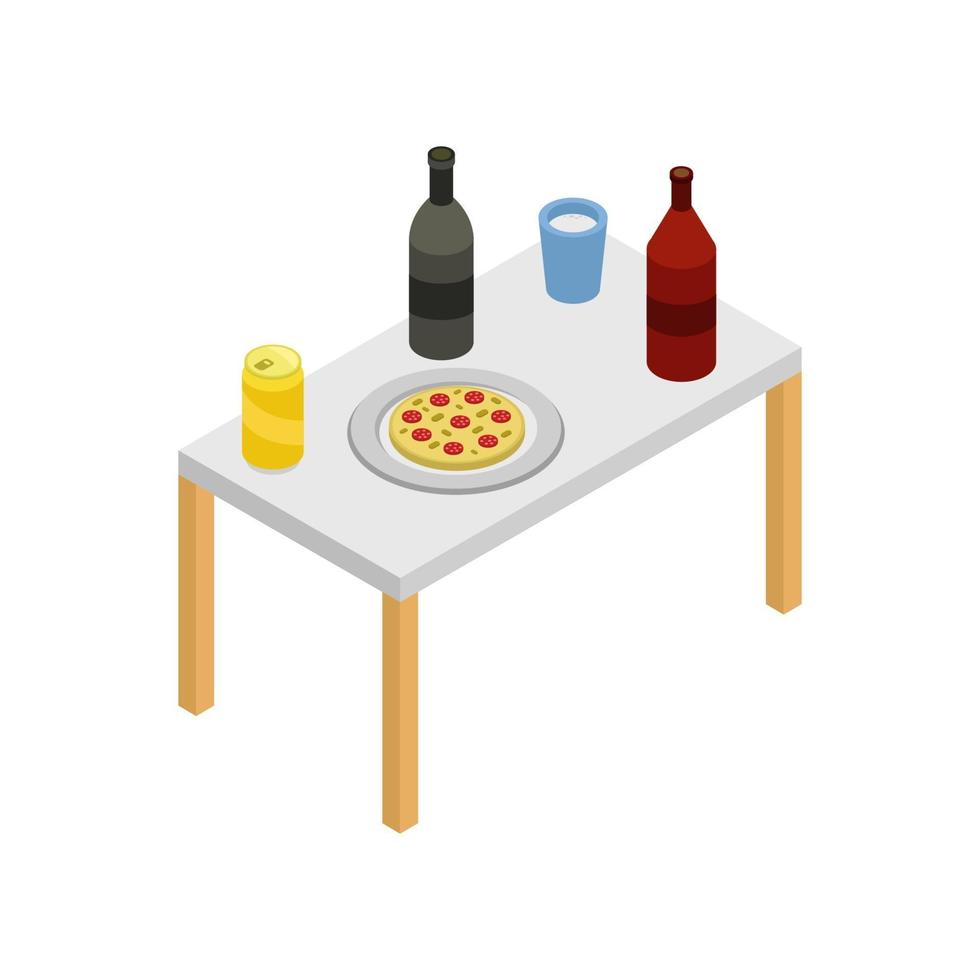 mesa con comida isométrica vector