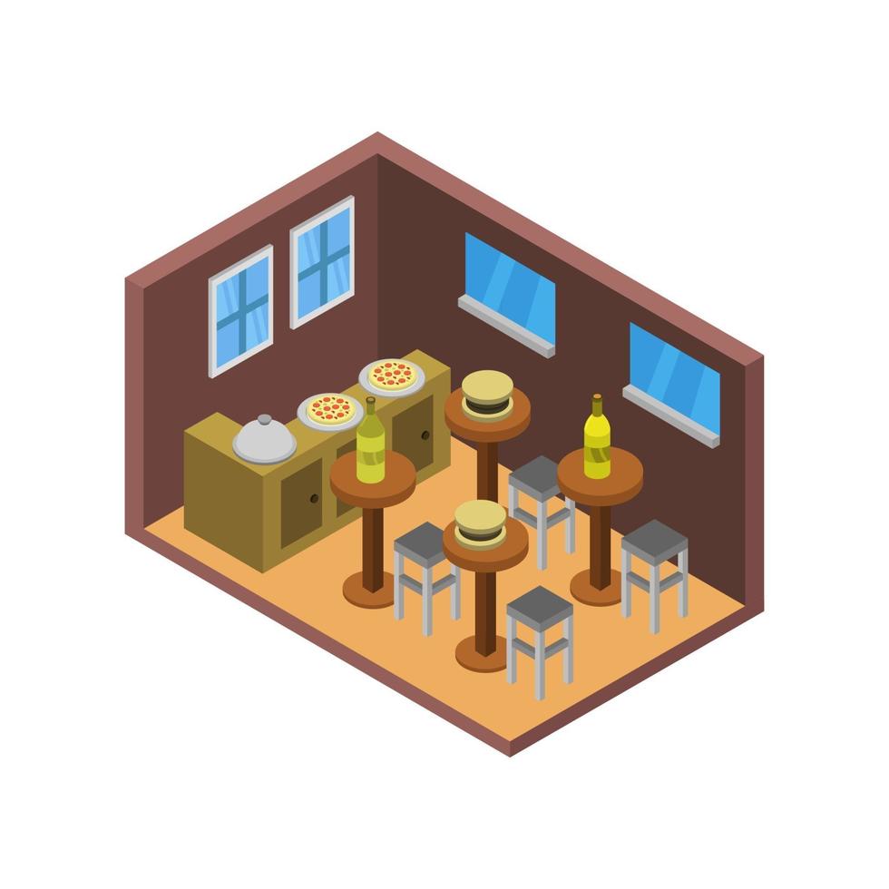 isometric restaurant room on background vector