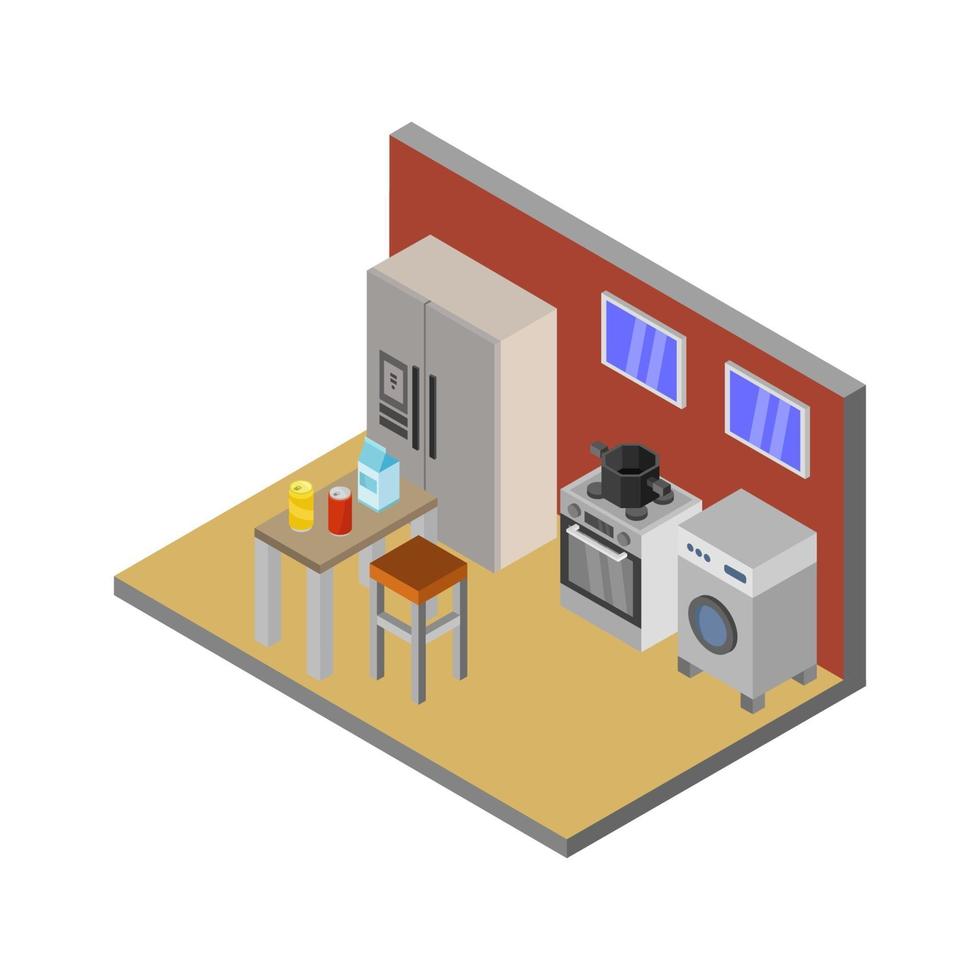 isometric kitchen room on background vector