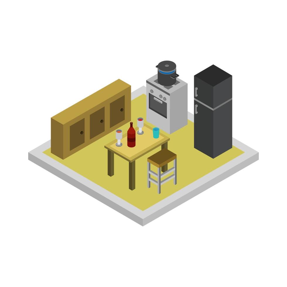 isometric kitchen room on background vector