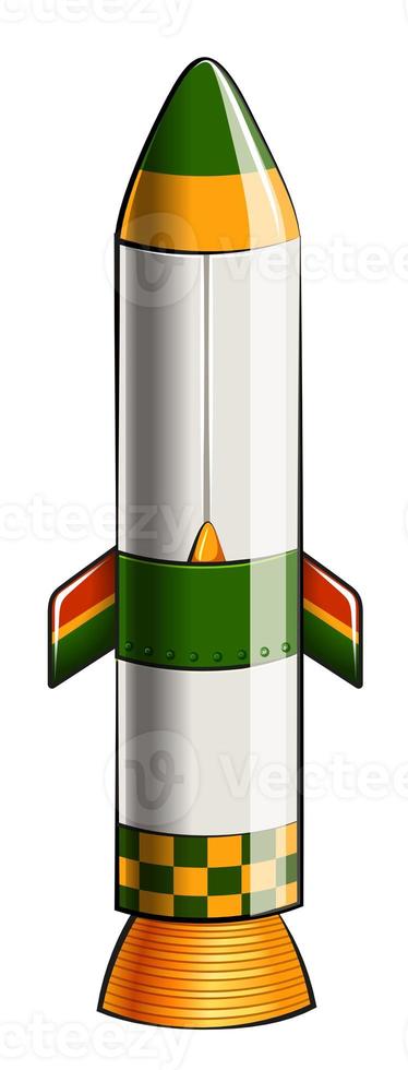 A green and yellow colored rocket photo