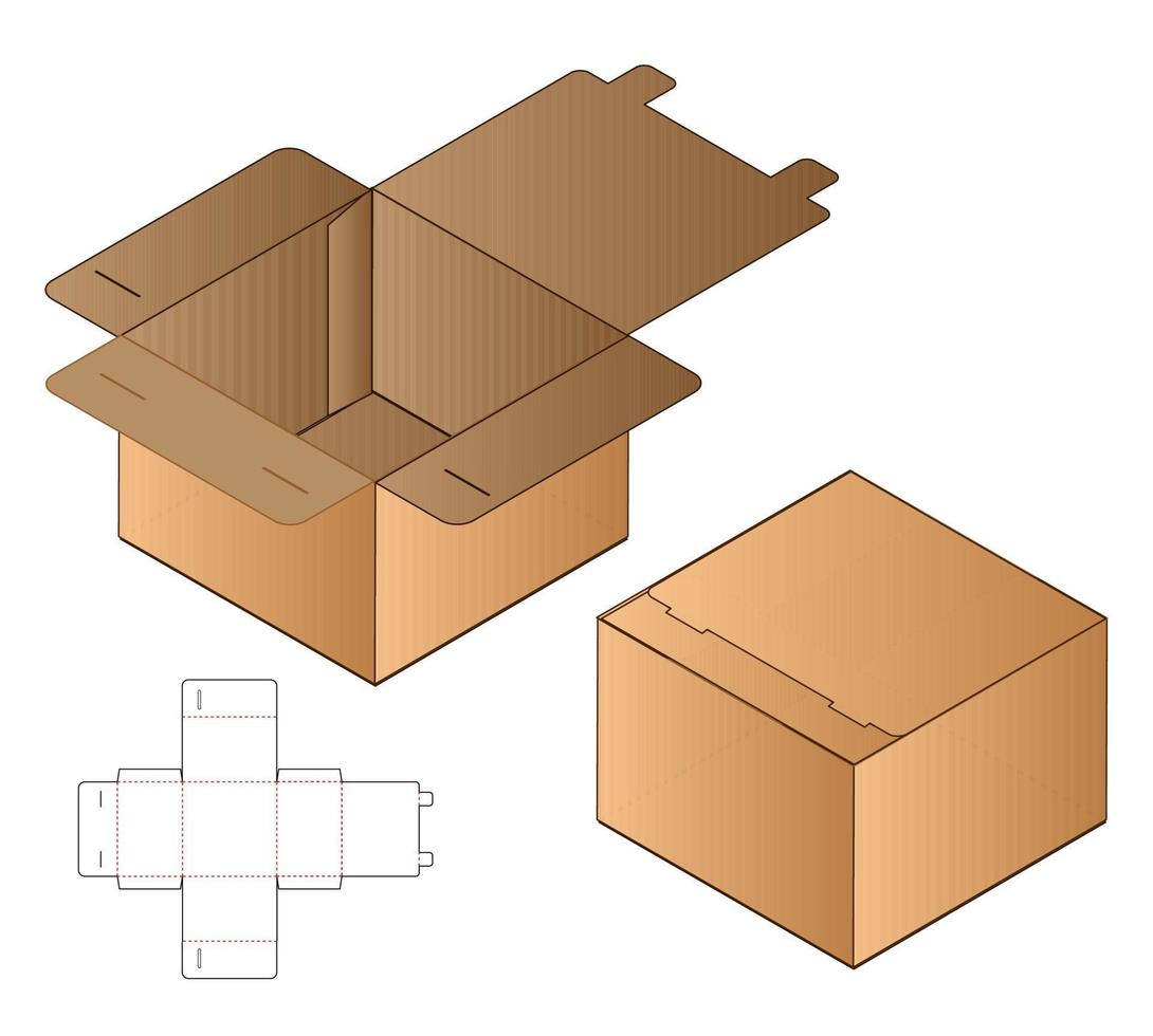 diseño de plantilla troquelada de embalaje de caja. Maqueta 3d vector