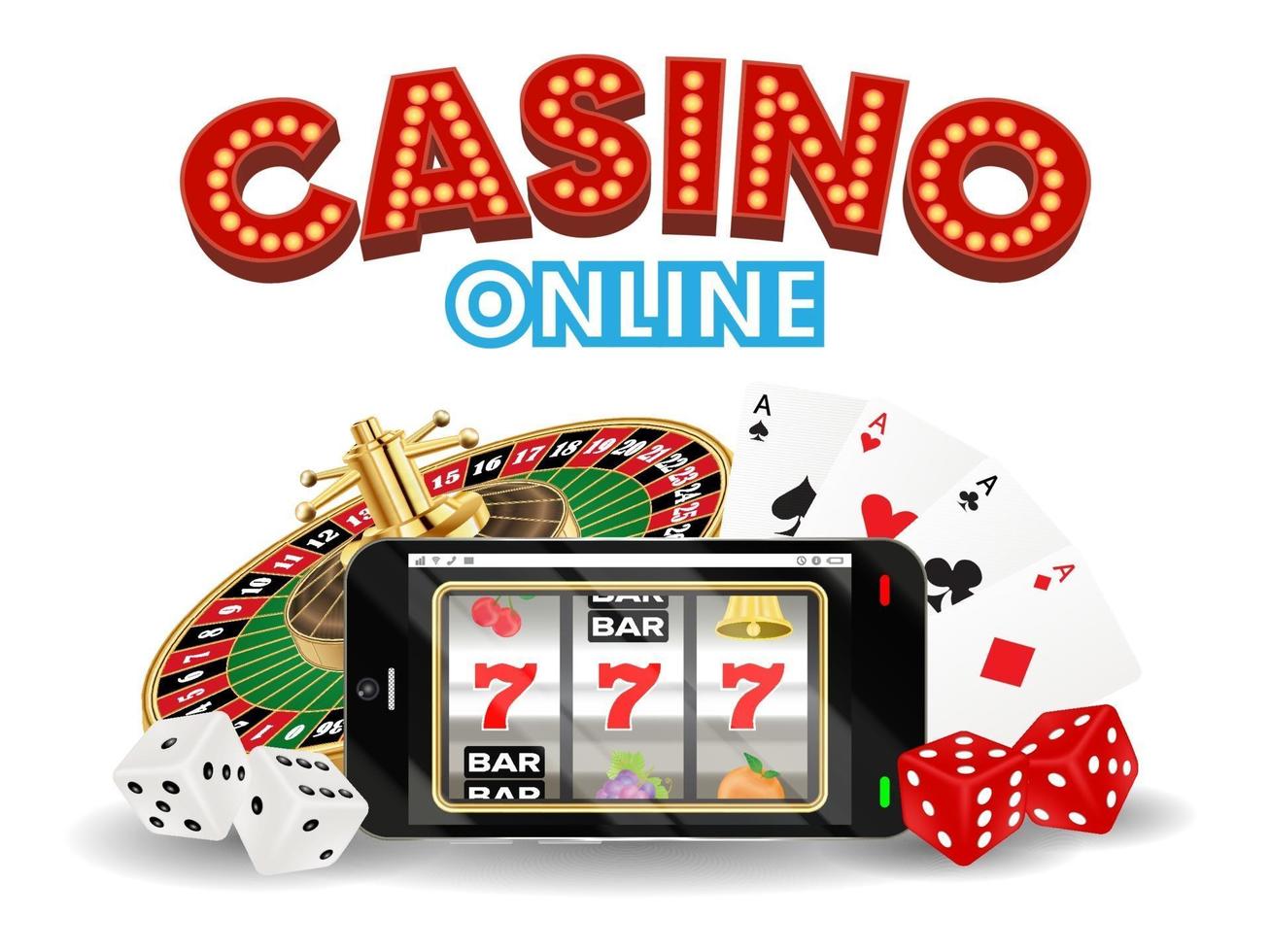 Casino smartphone en línea con dados y ruleta. vector