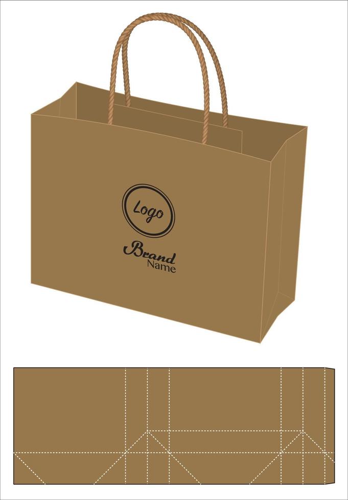 brown paper bag die-cut template mock up 3d vector