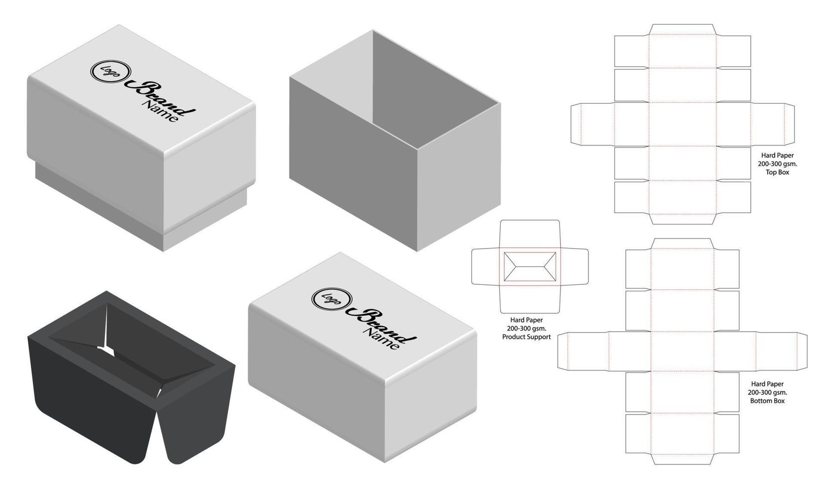 diseño de plantilla troquelada de embalaje de caja. Maqueta 3d vector