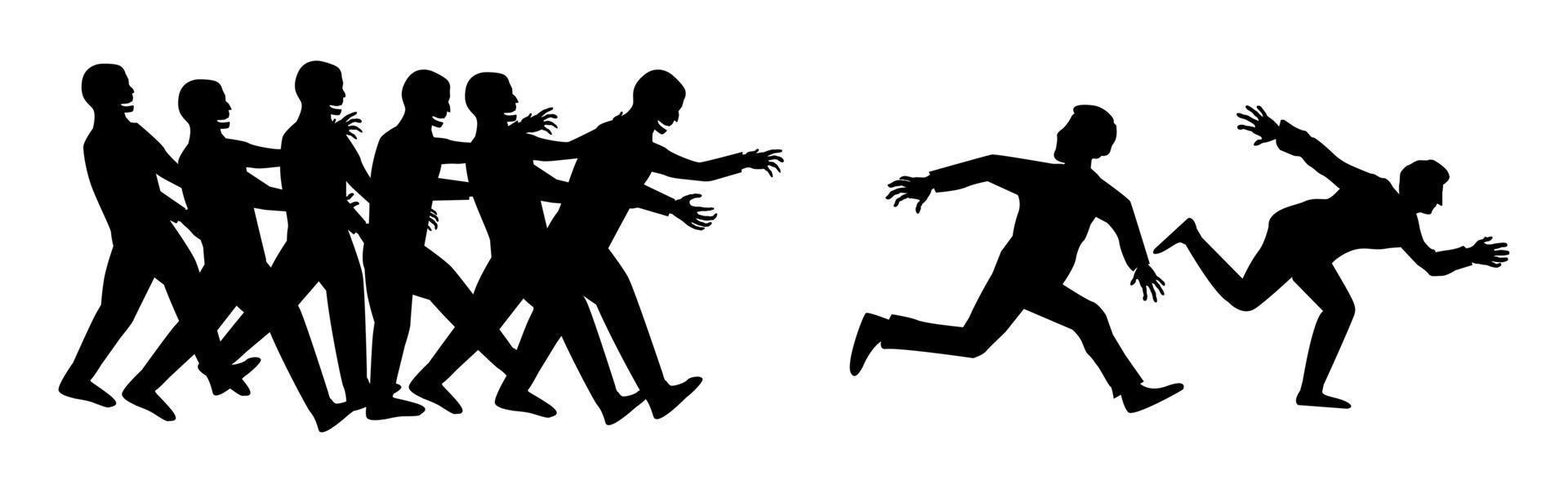 silhouette human runs from zombies vector