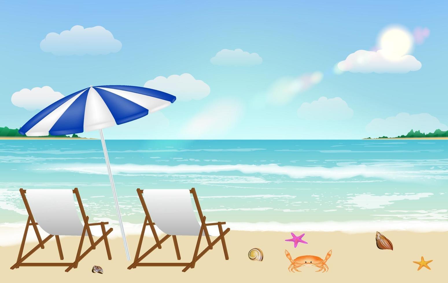 chair on sandy beach background vector