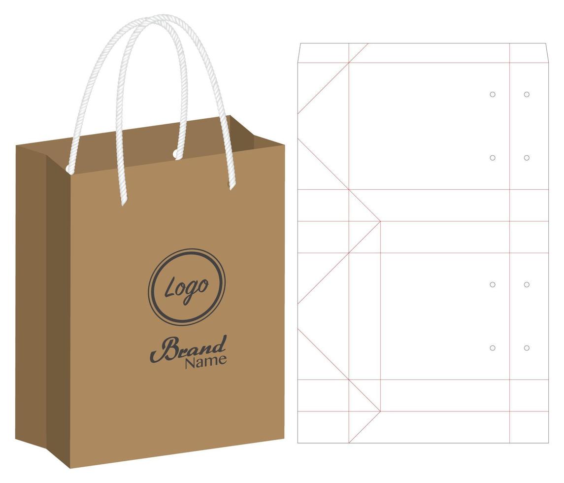 paper bag packaging die-cut and 3d bag mockup vector