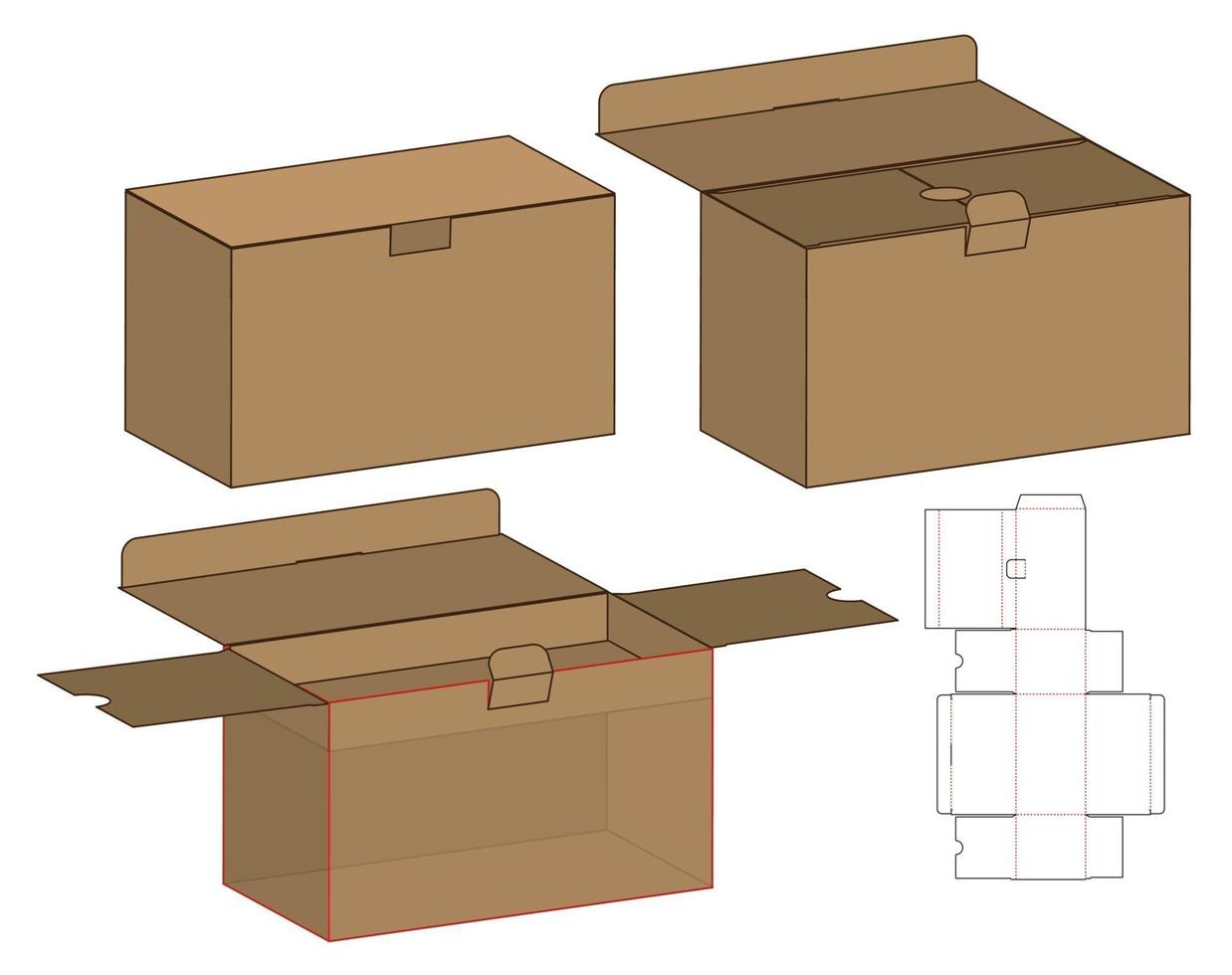 diseño de plantilla troquelada de embalaje de caja. Maqueta 3d vector