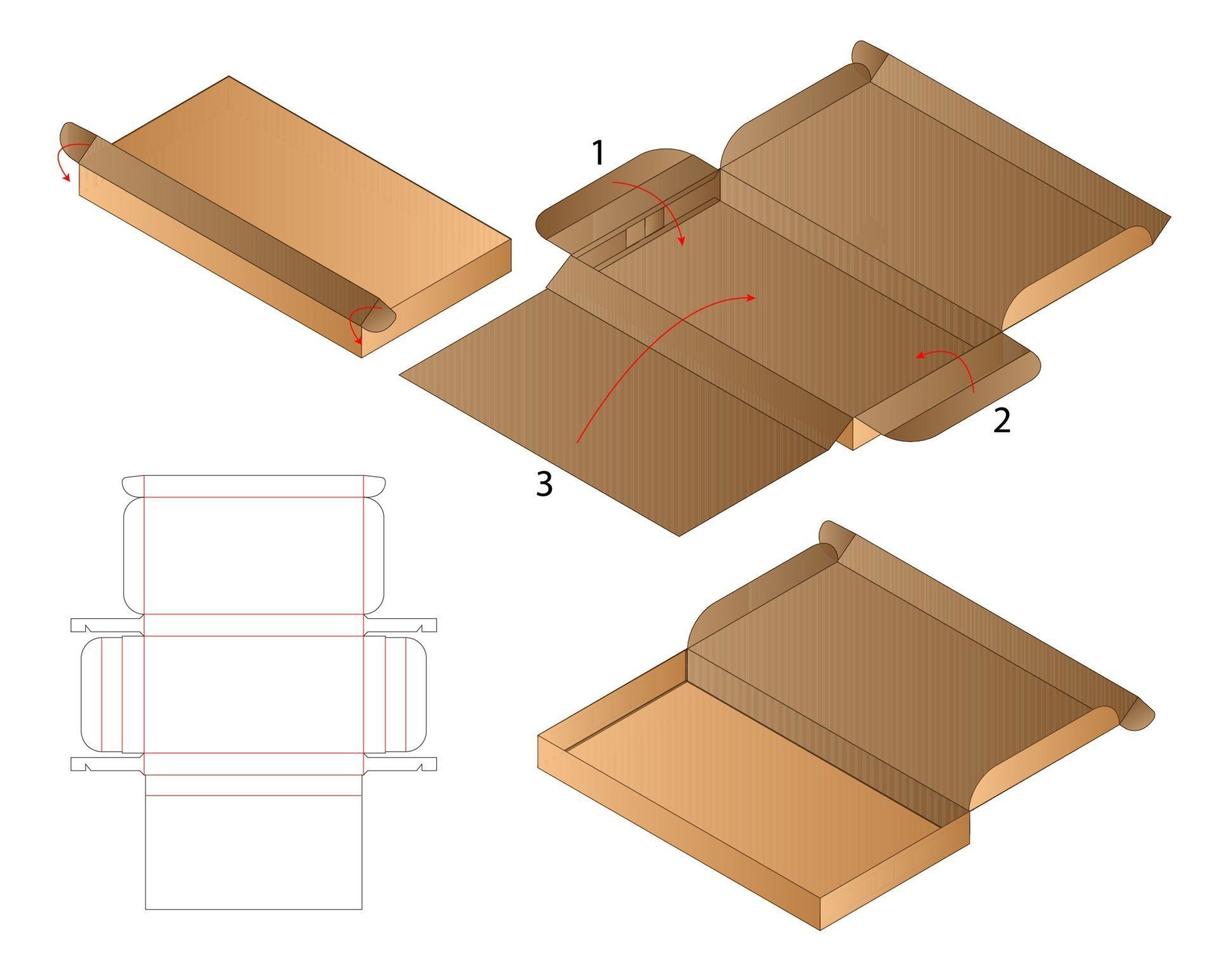 diseño de plantilla troquelada de embalaje de caja. Maqueta 3d vector