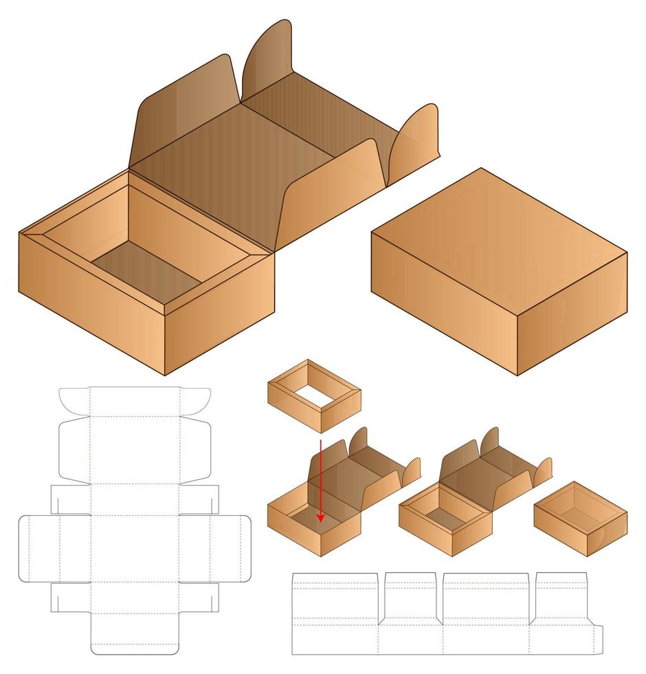 diseño de plantilla troquelada de embalaje de caja. Maqueta 3d vector