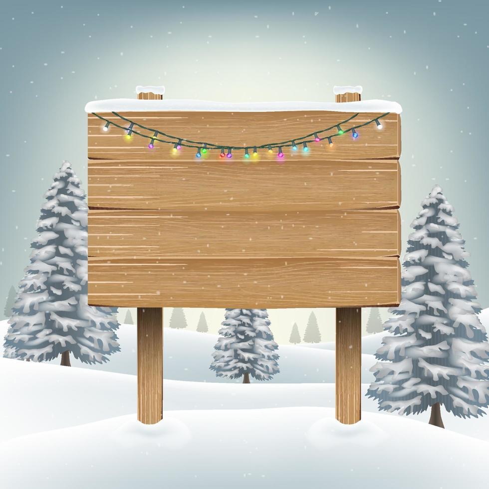 christmas wood board sign with snow vector