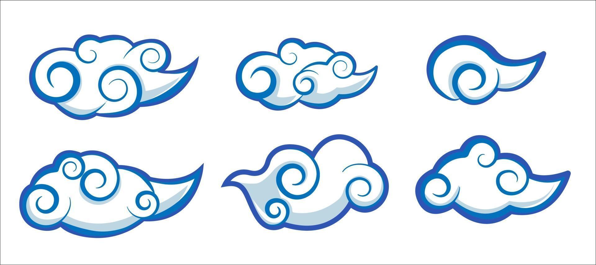 set of clouds in asian style vector