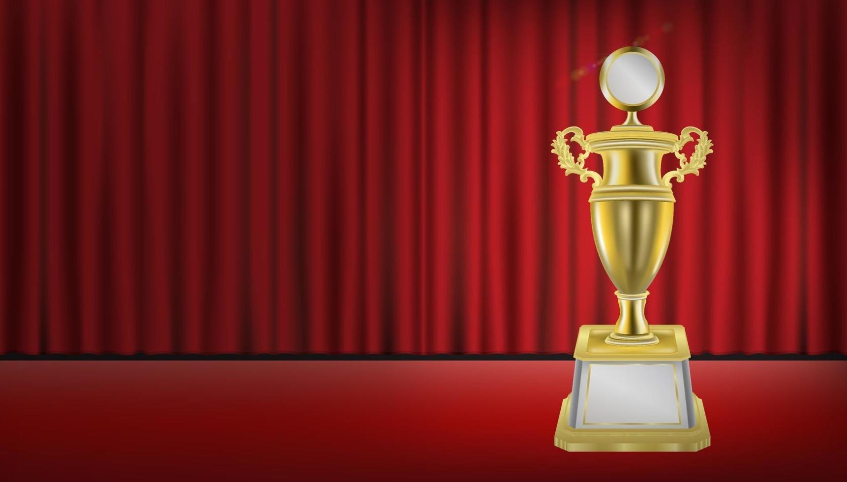 golden trophy with red curtain background vector