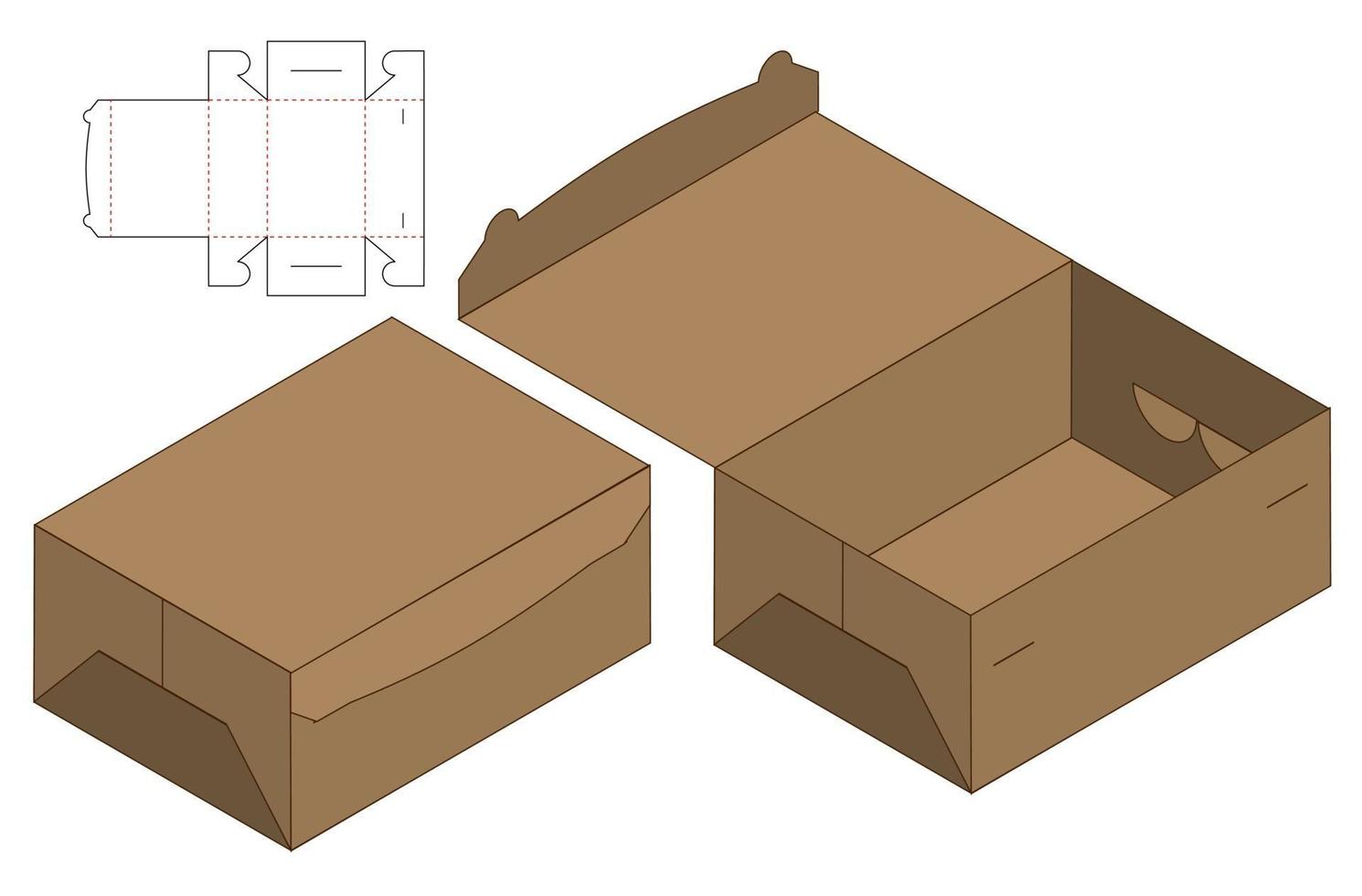 diseño de plantilla troquelada de embalaje de caja. Maqueta 3d vector