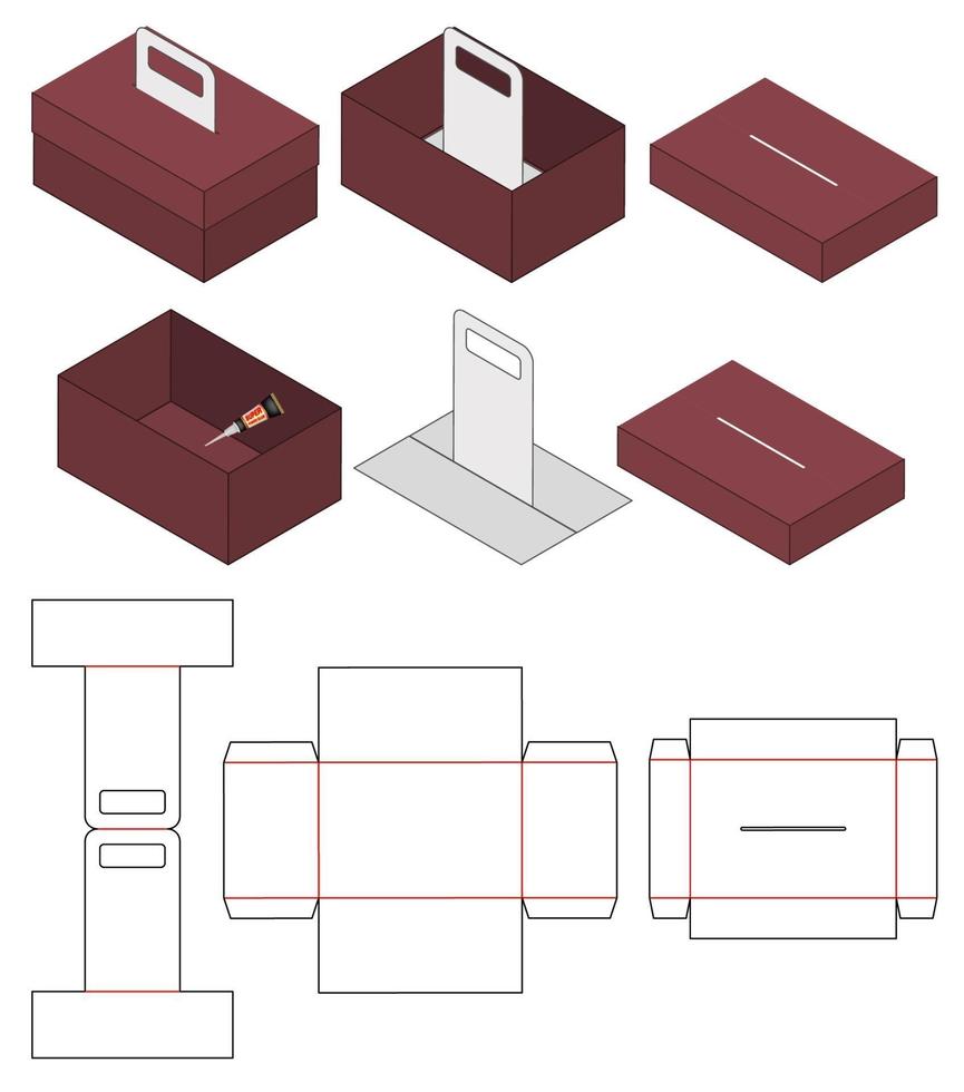 Diseño de plantilla troquelada de embalaje webbox. Maqueta 3d vector