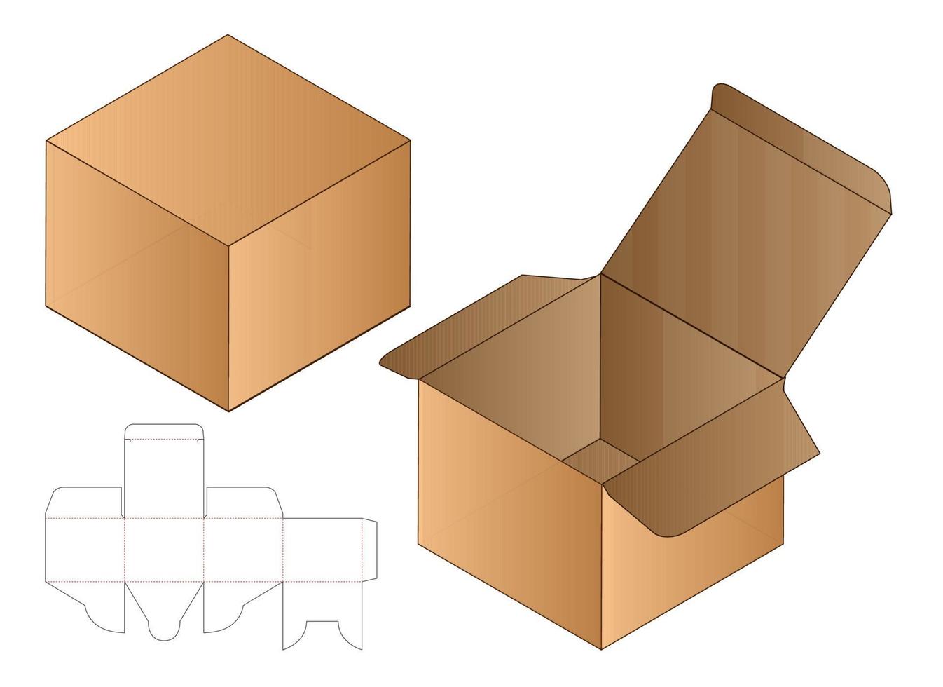 diseño de plantilla troquelada de embalaje de caja. Maqueta 3d vector