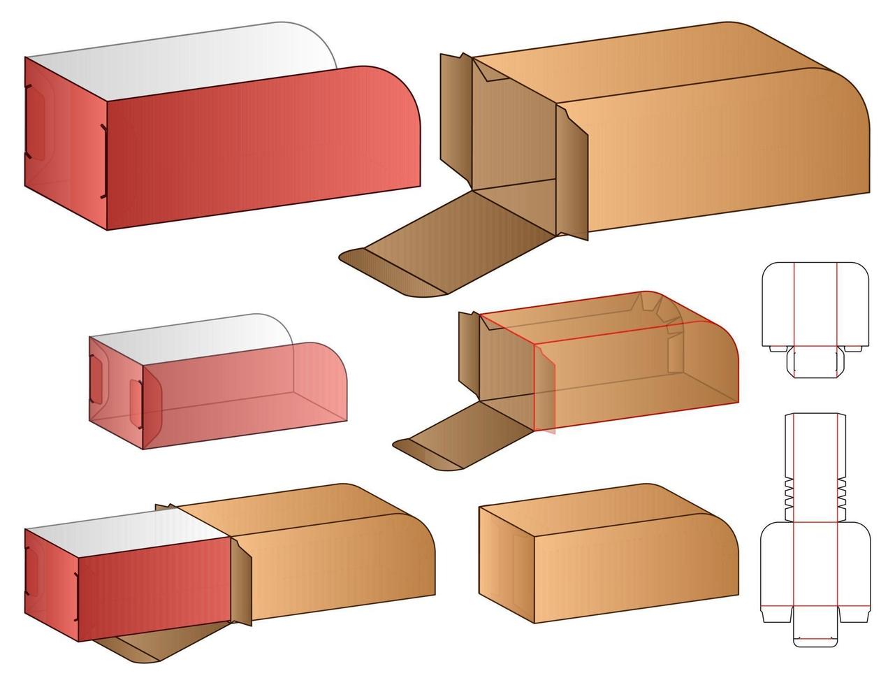 diseño de plantilla troquelada de embalaje de caja. Maqueta 3d vector