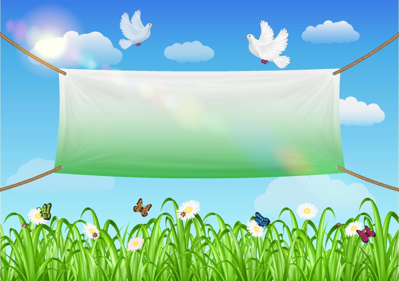 vinyl banners backdrop with grass and sky background vector
