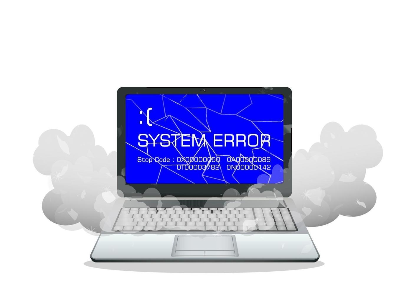 pantalla de error de laptop rota vector