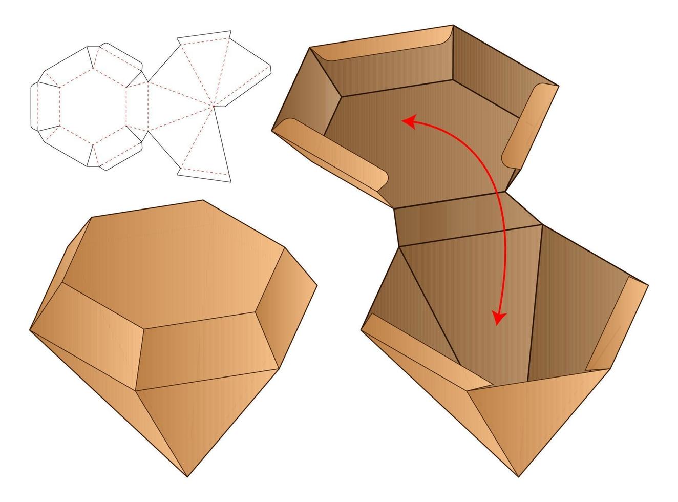 Plantilla troquelada de embalaje de caja en forma de diamante vector