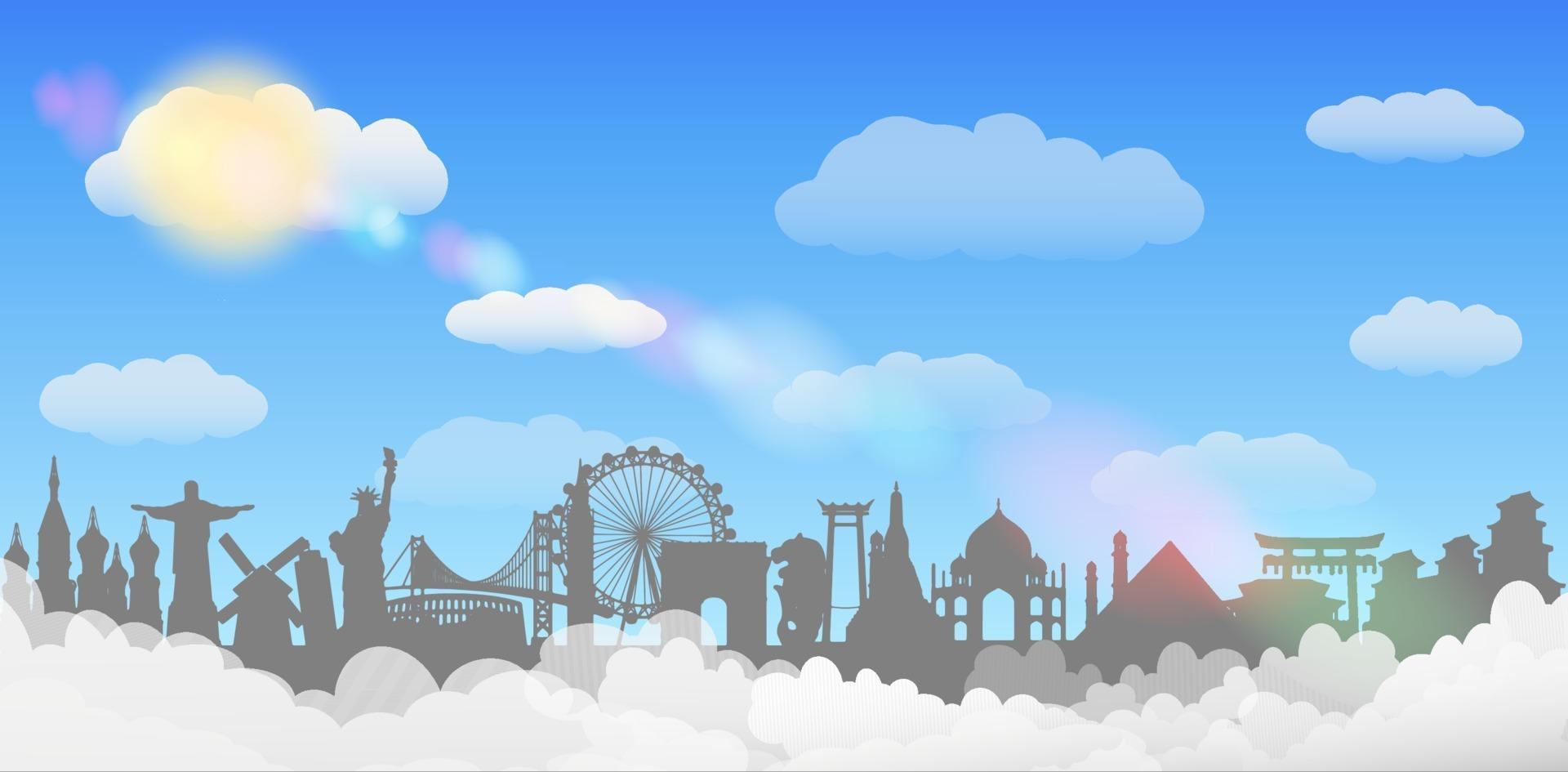 World landmark cloud sky background travel concept vector