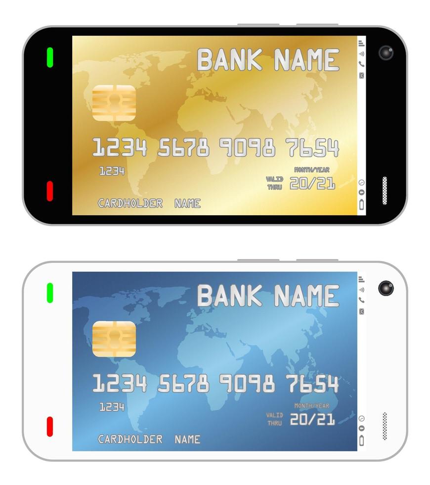 smartphone with a credit card in an interface vector