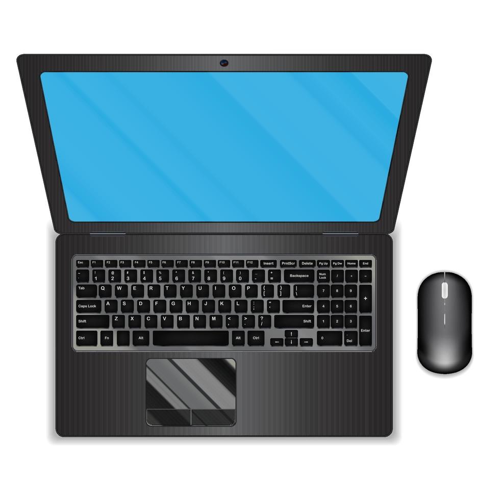 vista superior de la computadora portátil negra y el mouse vector