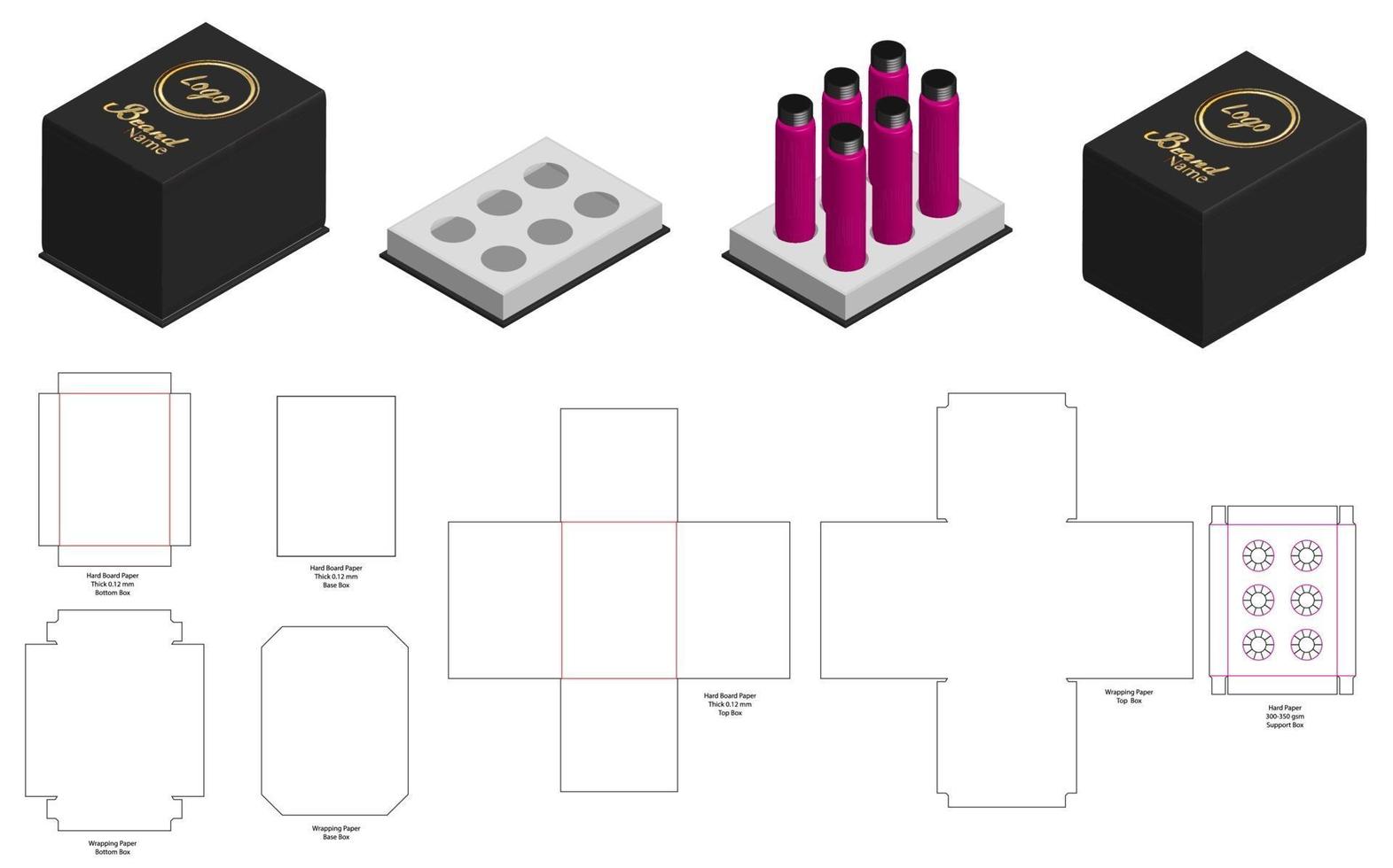 diseño de plantilla troquelada de embalaje de caja. Maqueta 3d vector